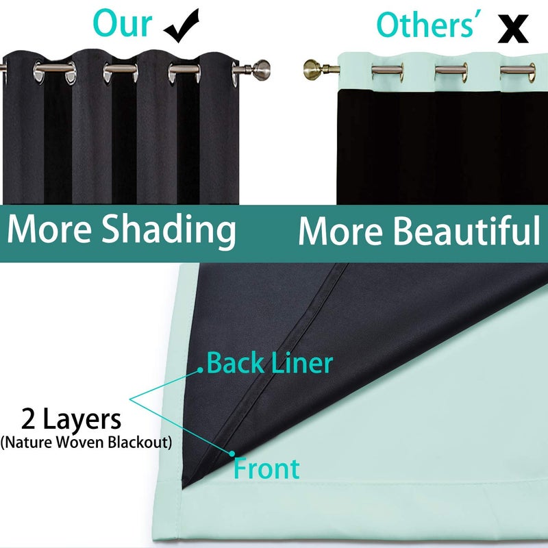 Yakamok 100% Blackout Lined Pair Curtains, Window Treatment Thermal Insulated Soundproof Drapes for Bedroom(52Wx84L, Aqua, 2 Panels) - Image 5